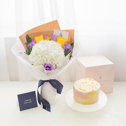 썸머 화이트 수국 다발 & 레어 치즈 팔레트 케이크 (미니)